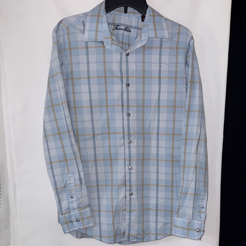 Tasso Elba Light Blue Checkered Men's Shirt